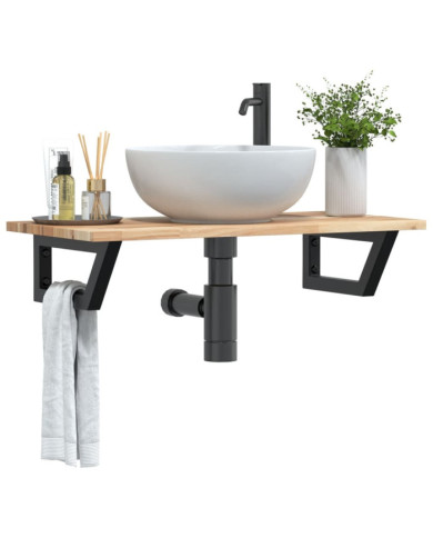 Étagère de vasque murale acier et bois massif d'acacia | Mobilier & Déco