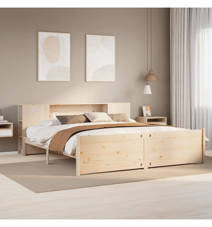 Lit bibliothèque sans matelas 200x200 cm bois massif de pin | Mobilier & Déco