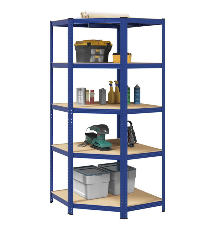 Étagère d'angle à 5 niveaux Bleu Acier et bois d'ingénierie | Mobilier & Déco