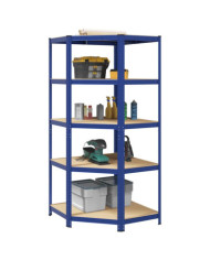 Étagère d'angle à 5 niveaux Bleu Acier et bois d'ingénierie | Mobilier & Déco