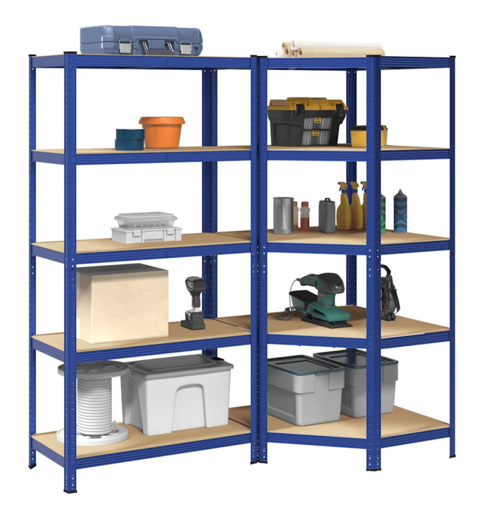 Ensemble d'étagères à 5 niveaux 2 pcs acier bois d'ingénierie | Mobilier & Déco