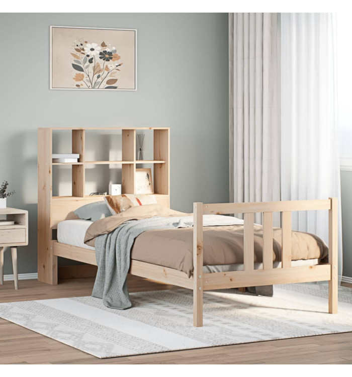 Lit bibliothèque sans matelas 90x190 cm bois de pin massif | Mobilier & Déco