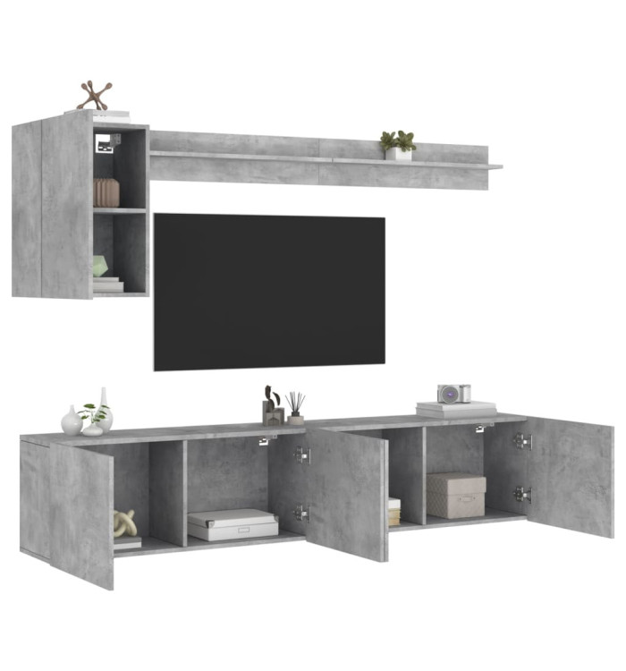 Unités murales TV 5 pcs gris béton bois d'ingénierie | Mobilier & Déco