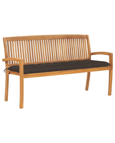 Banc de jardin empilable et coussin 159 cm Bois de teck massif | Mobilier & Déco