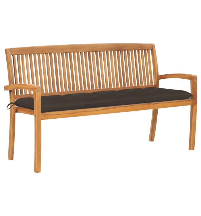 Banc de jardin empilable et coussin 159 cm Bois de teck massif | Mobilier & Déco