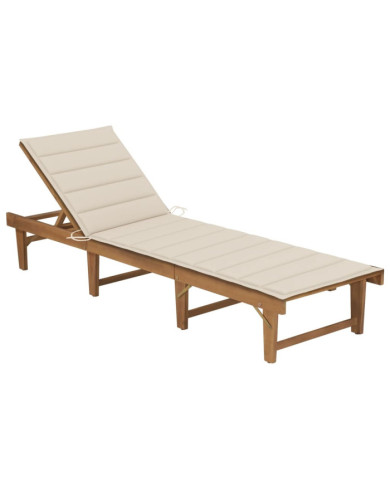 Chaise longue pliable avec coussin Bois d'acacia solide | Mobilier & Déco