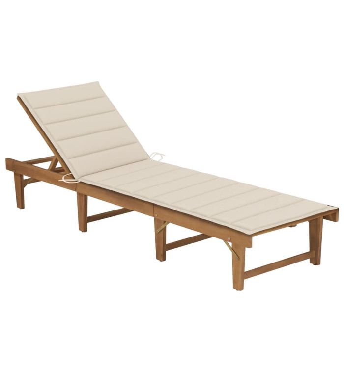 Chaise longue pliable avec coussin Bois d'acacia solide | Mobilier & Déco
