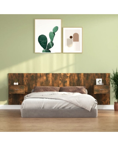 Tête de lit avec armoires Chêne fumé Bois d'ingénierie | Mobilier & Déco