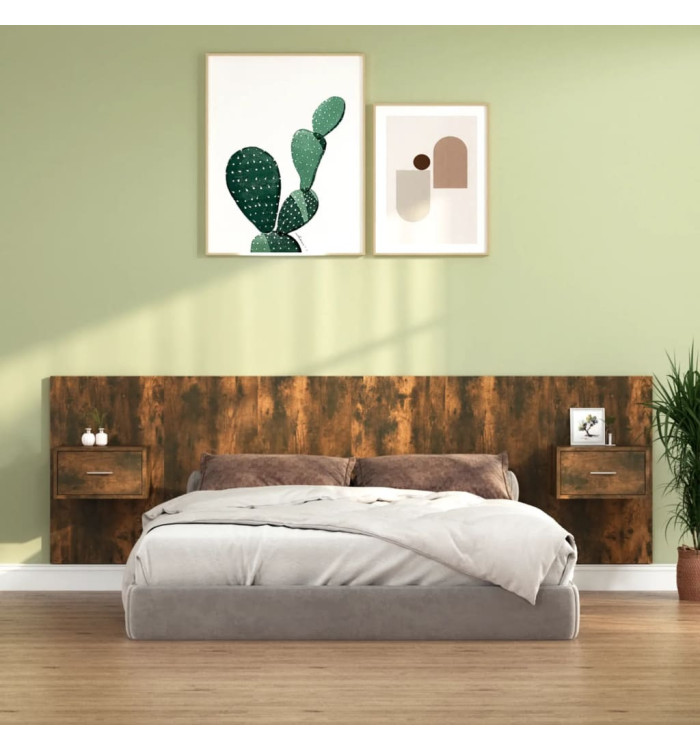 Tête de lit avec armoires Chêne fumé Bois d'ingénierie | Mobilier & Déco