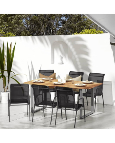 Chaises de jardin lot de 6 Acier et textilène Noir | Mobilier & Déco