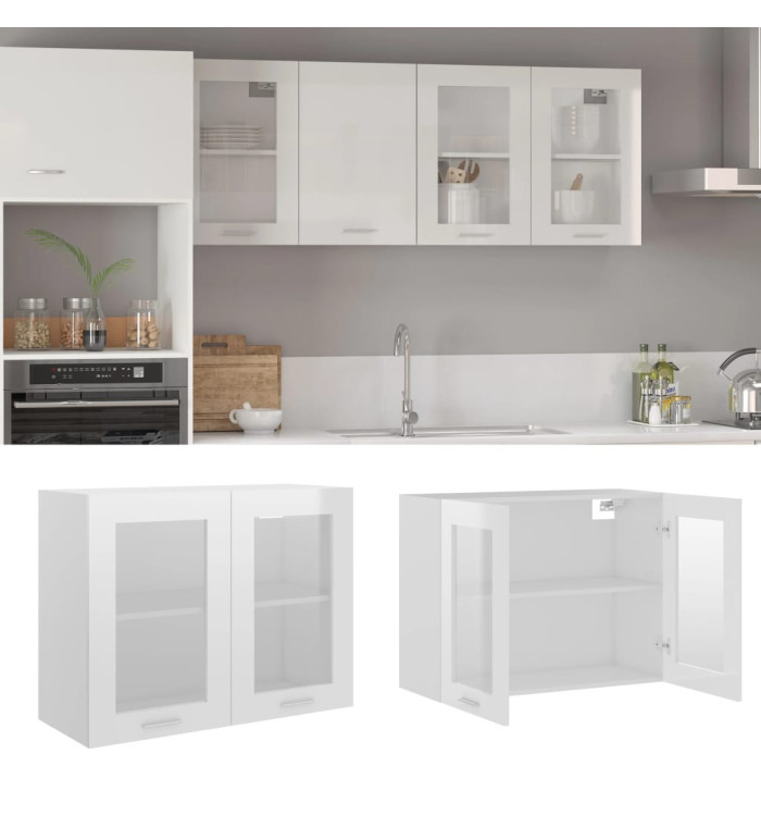 Armoire en verre suspendue "Lyon" Blanc brillant | Mobilier & Déco