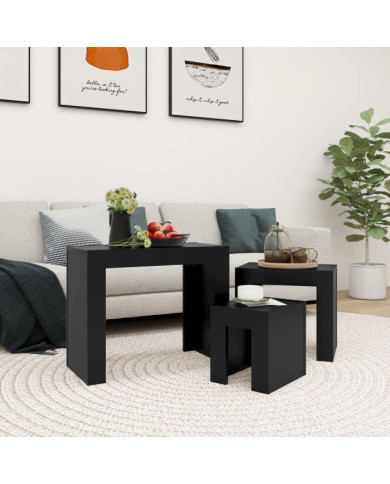 Tables basses gigognes 3 pcs noir bois d'ingénierie | Mobilier & Déco