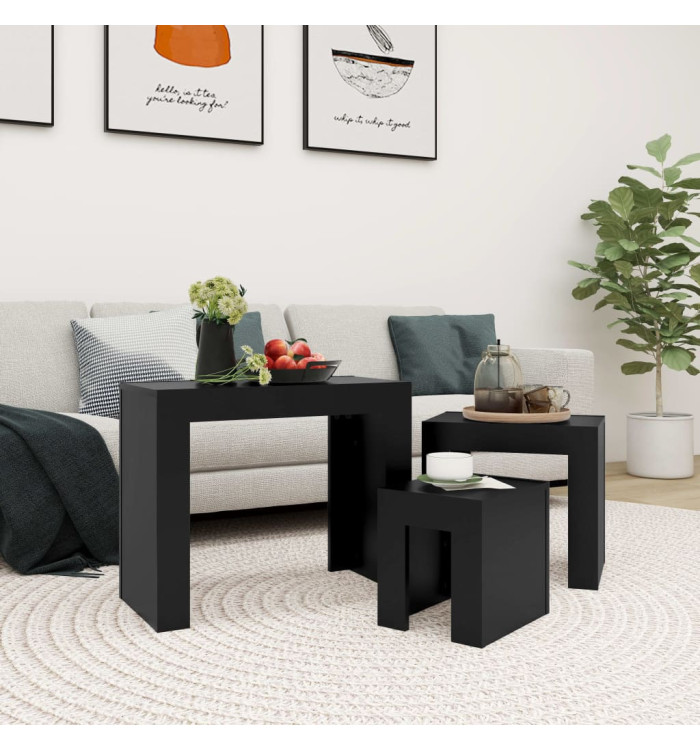 Tables basses gigognes 3 pcs noir bois d'ingénierie | Mobilier & Déco