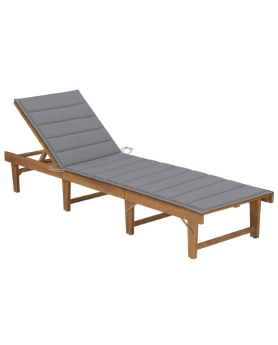 Chaise longue pliable avec coussin Bois d'acacia solide | Mobilier & Déco