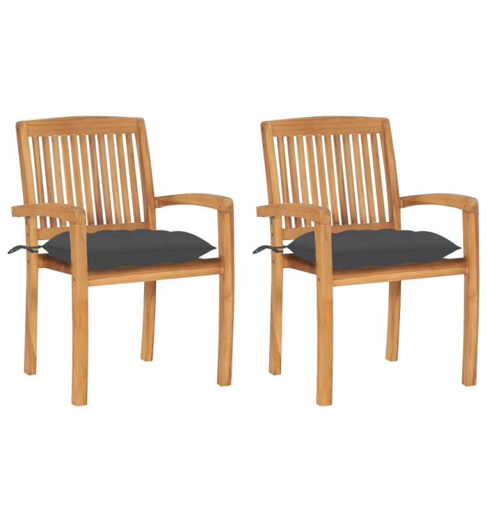 Chaises de jardin lot de 2 et coussins anthracite Bois de teck | Mobilier & Déco