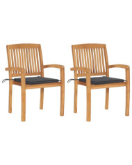 Chaises de jardin lot de 2 et coussins anthracite Bois de teck | Mobilier & Déco