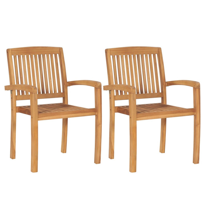 Chaises empilables à manger de jardin lot de 2 Bois teck solide | Mobilier & Déco