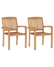 Chaises empilables à manger de jardin lot de 2 Bois teck solide | Mobilier & Déco