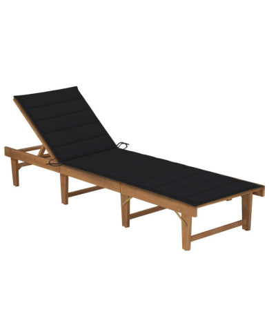 Chaise longue pliable avec coussin Bois d'acacia solide | Mobilier & Déco