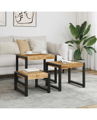 Tables gigognes 3 pcs Bois solide de manguier | Mobilier & Déco