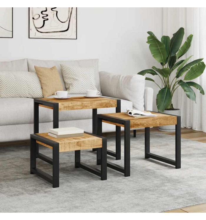 Tables gigognes 3 pcs Bois solide de manguier | Mobilier & Déco
