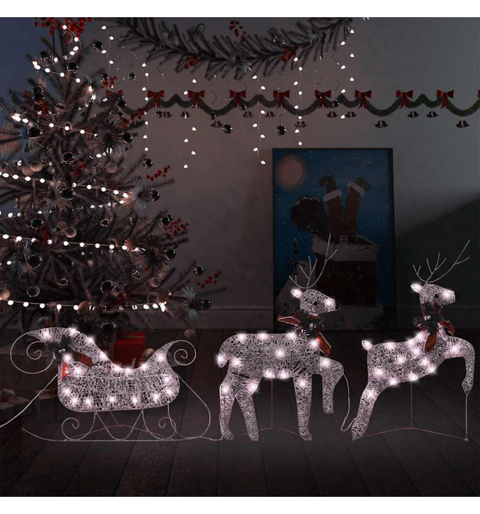 Décoration de Noël Rennes avec traîneau 60 LED Extérieur Doré | Mobilier & Déco