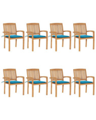Chaises de jardin empilables avec coussins lot de 8 Teck solide | Mobilier & Déco