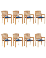 Chaises de jardin empilables avec coussins lot de 8 Teck solide | Mobilier & Déco