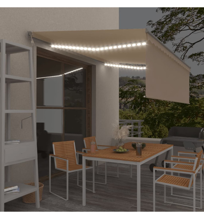 Auvent automatique et store capteur de vent et LED 4x3 m Crème | Mobilier & Déco