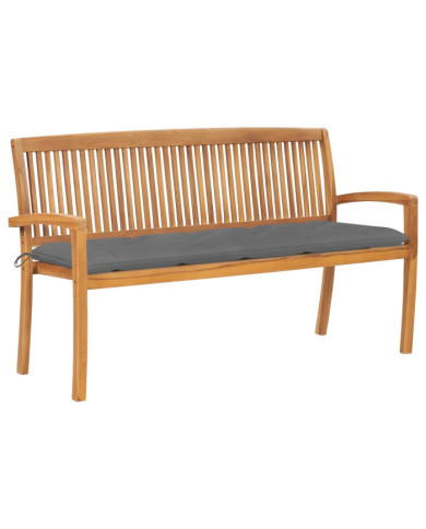 Banc de jardin empilable et coussin 159 cm Bois de teck massif | Mobilier & Déco