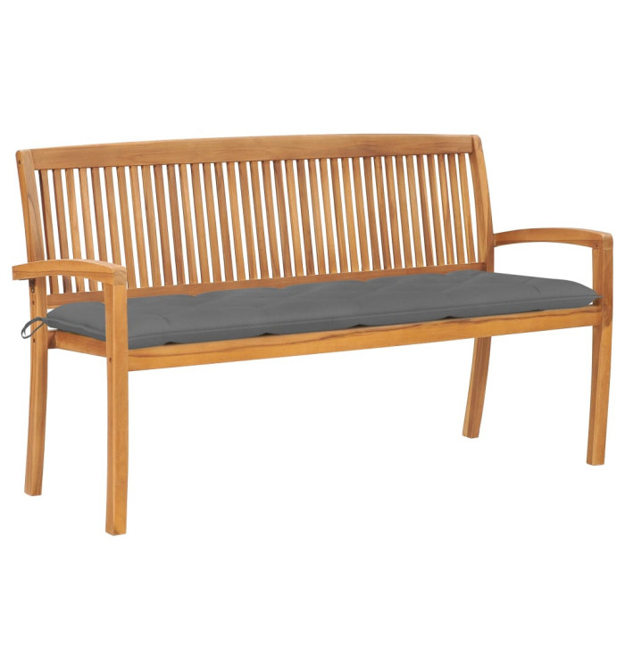 Banc de jardin empilable et coussin 159 cm Bois de teck massif | Mobilier & Déco