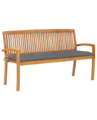 Banc de jardin empilable et coussin 159 cm Bois de teck massif | Mobilier & Déco