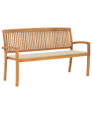 Banc de jardin empilable et coussin 159 cm Bois de teck massif | Mobilier & Déco