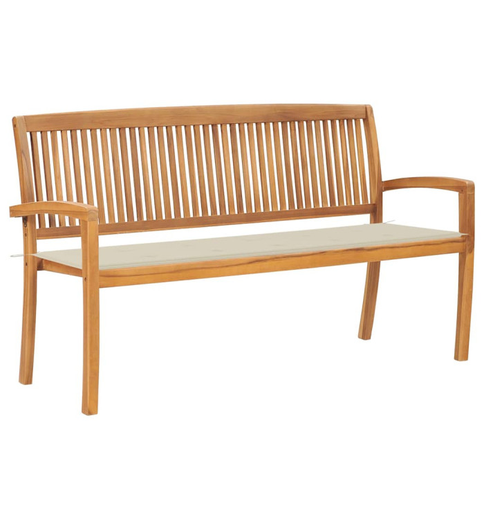 Banc de jardin empilable et coussin 159 cm Bois de teck massif | Mobilier & Déco