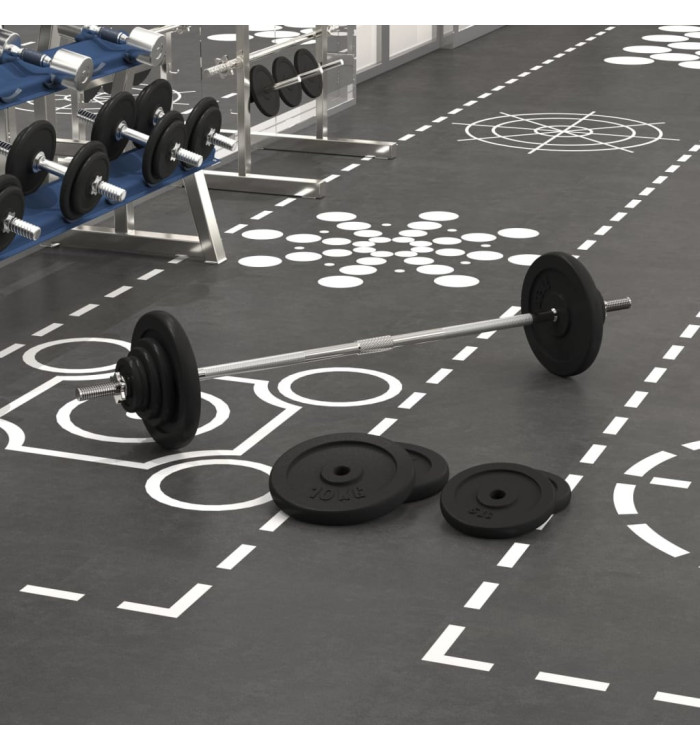Barre d'haltères avec plaques 60 kg fonte | Mobilier & Déco