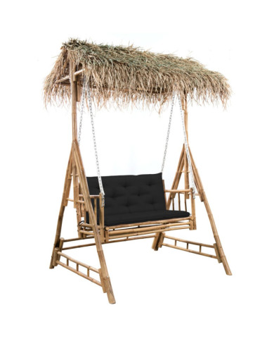 Balancelle 2 places feuilles de palmier et coussin 202cm Bambou | Mobilier & Déco