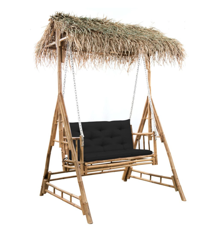 Balancelle 2 places feuilles de palmier et coussin 202cm Bambou | Mobilier & Déco