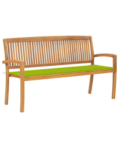 Banc de jardin empilable et coussin 159 cm Bois de teck massif | Mobilier & Déco