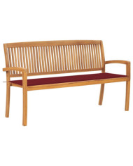 Banc de jardin empilable et coussin 159 cm Bois de teck massif | Mobilier & Déco