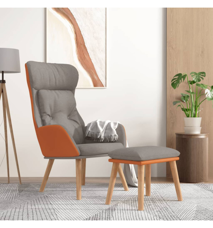 Chaise de relaxation repose-pied Gris clair Similicuir et tissu | Mobilier & Déco