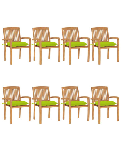 Chaises de jardin empilables avec coussins lot de 8 Teck solide | Mobilier & Déco