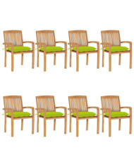 Chaises de jardin empilables avec coussins lot de 8 Teck solide | Mobilier & Déco
