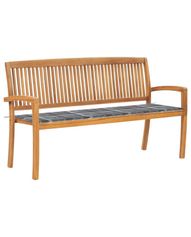 Banc de jardin empilable et coussin 159 cm Bois de teck massif | Mobilier & Déco