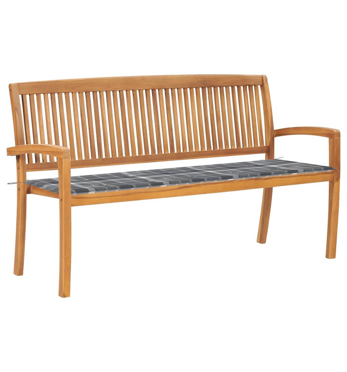 Banc de jardin empilable et coussin 159 cm Bois de teck massif | Mobilier & Déco