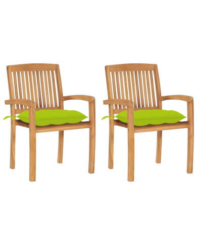 Chaises de jardin lot de 2 avec coussins vert vif Teck massif | Mobilier & Déco