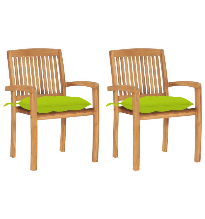 Chaises de jardin lot de 2 avec coussins vert vif Teck massif | Mobilier & Déco