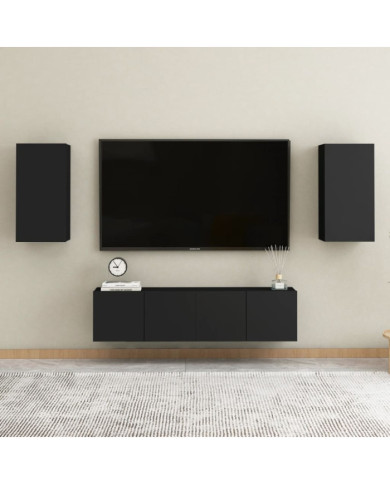 Ensemble de meubles TV 4 pcs Noir Bois d'ingénierie | Mobilier & Déco