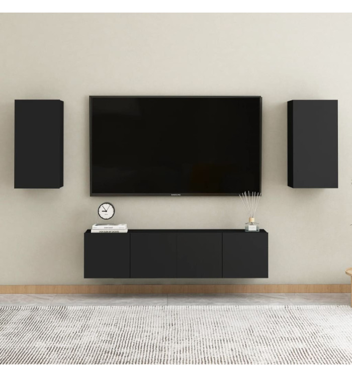 Ensemble de meubles TV 4 pcs Noir Bois d'ingénierie | Mobilier & Déco