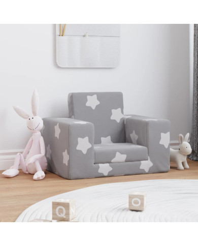 Canapé-lit pour enfants Gris clair avec étoiles Peluche douce | Mobilier & Déco