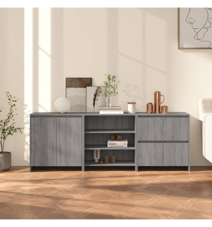 Buffets 3 pcs Sonoma gris Bois d'ingénierie | Mobilier & Déco